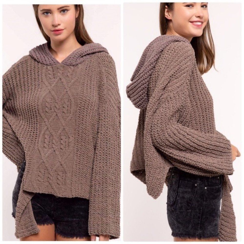 𝅺CHUNKY Knit Hoodie Sweater In Wood Rose